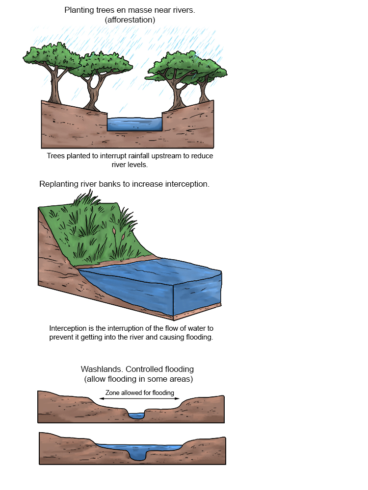 Use of the natural environment surrounding a river for schemes that work with the rivers natural processes